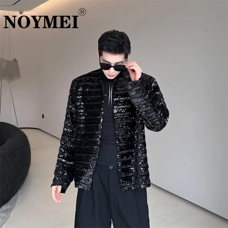 

NOYMEI Korean Style Ruffian Handsome Sequin Striped Jacket Male Niche Performance Nightclub Coat 2024 Spring New Men WA3725