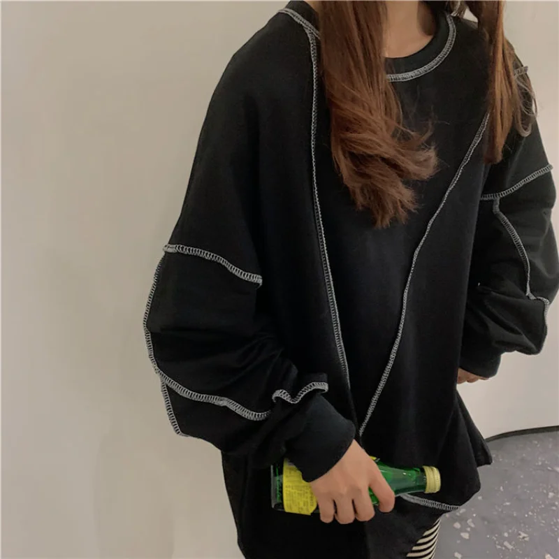 

Harajuku Sweatshirt BF Style Black Hip-hop Tops Teens Sweatshirts Autumn Trendy All-match Daily Women Streetwear Pullover Y2K