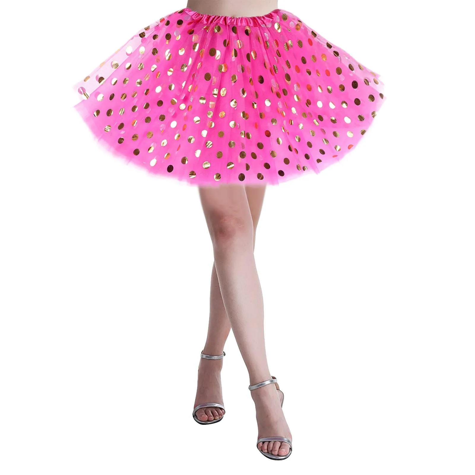 

Polka Dot Sequin Tutu Ballet Puffy Skirt Women Mesh Gauze Carnival Party Short Pettiskirt Stretchy High Waist A-Line Petticoats