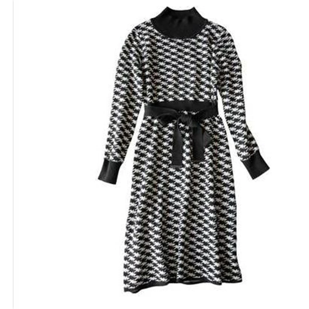 Women's Geometric Knit Sweater Dresses Slim Knot Sashes A-line Houndstooth Warm Pullover Stretch Jumper Winter Noble
Women's Geometric Knit Sweater Dresses Slim Knot Sashes A-line Houndstooth Warm Pullover Stretch Jumper Winter Noble