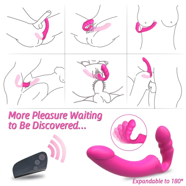 Gode vibrateur sans bretelles pour lesiban, télécommande sans fil, double tête, jouets sexuels pour adultes, couples 2