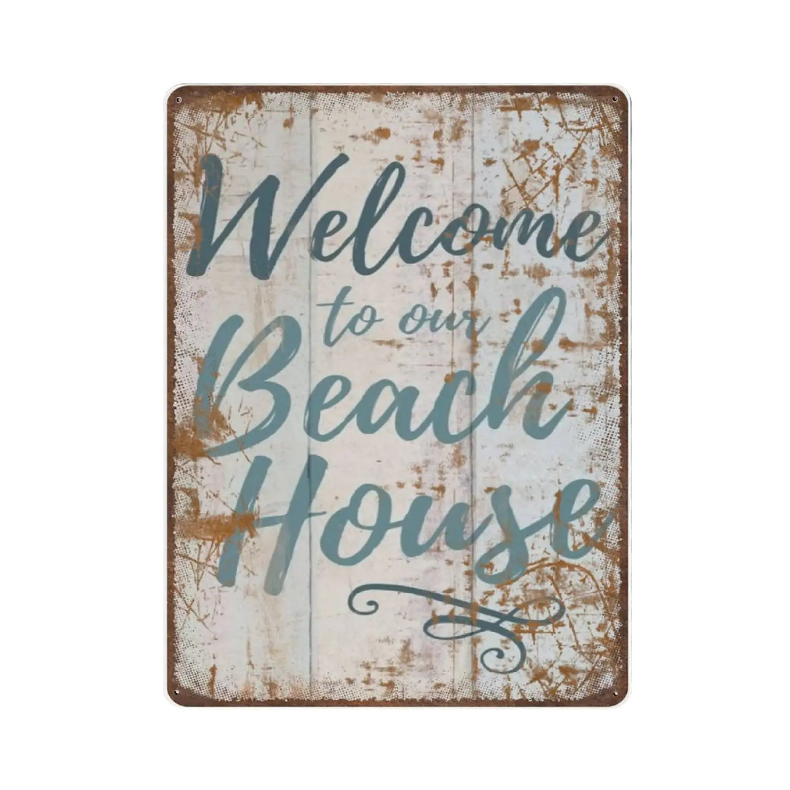 

Retro Thick Metal Tin Sign-Welcome to Our Beach House Tin Sign Beach Ocean Lake River Vacation Sign Coastal Tropical-Home Decor