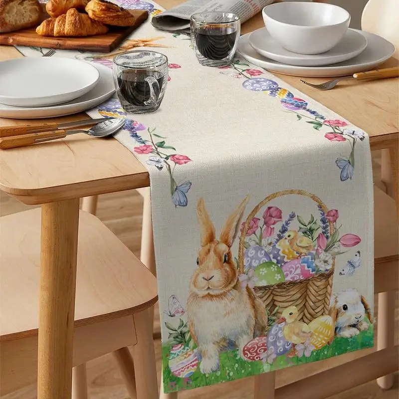 

Easter Bunny Eggs Waterproof Rectangular Tablecloths Wedding Decoration Spring Flowers Dining Table Tablecloth for Kitchen Decor