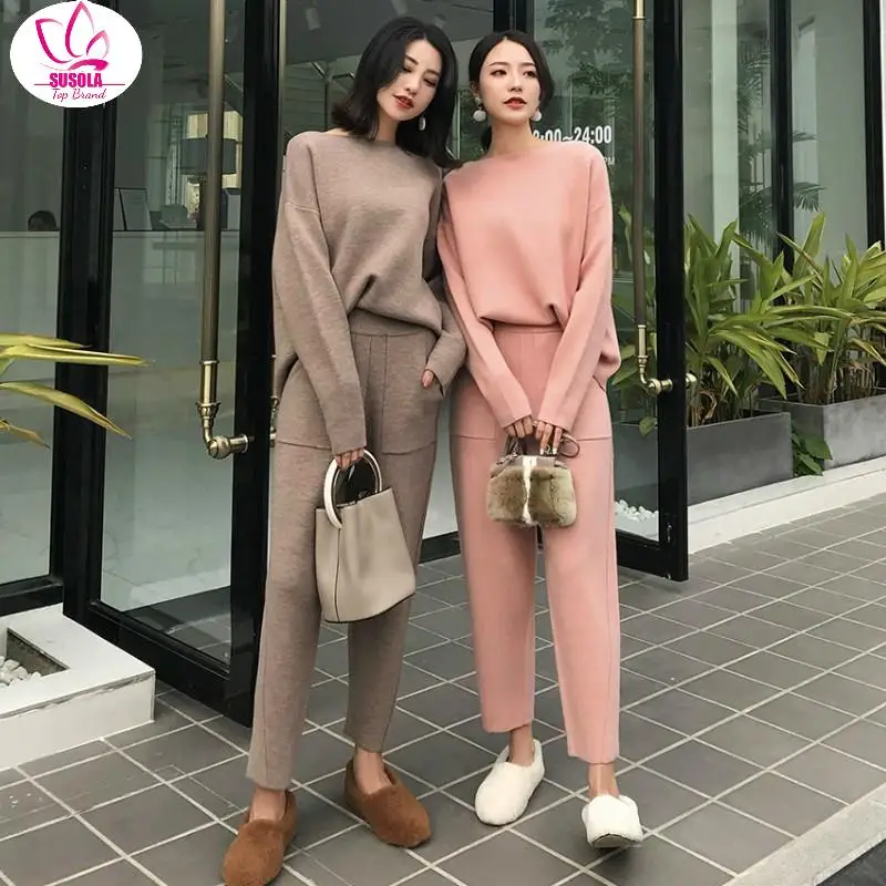 SUSOLA Lady Winter Casual Sweater Tracksuits O-neck Long Sleeve Jumpers & Elastic Waist Pants Female Knitted 2 Pieces Set
SUSOLA Lady Winter Casual Sweater Tracksuits O-neck Long Sleeve Jumpers & Elastic Waist Pants Female Knitted 2 Pieces Set
