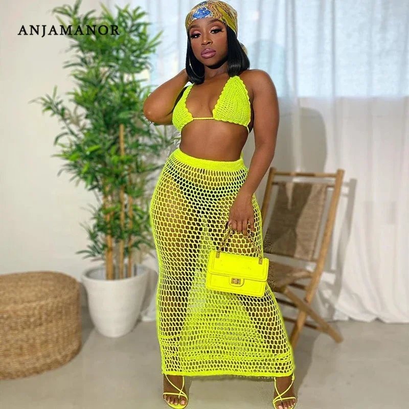 ANJAMANOR Hollow Out Crochet Sexy Summer Two Piece Set Top and Skirts Matching Sets Beach Cover Up Neon Club Outfits D48-DD20
ANJAMANOR Hollow Out Crochet Sexy Summer Two Piece Set Top and Skirts Matching Sets Beach Cover Up Neon Club Outfits D48-DD20