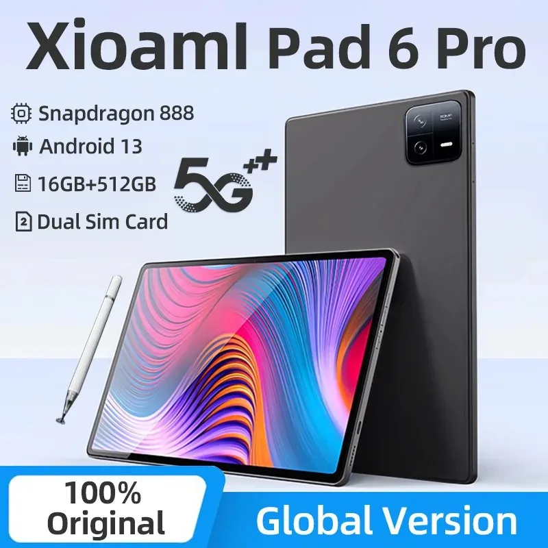 

Оригинальные Планшетные ПК-планшеты 2024 дюймов, ПК Pad 6 Pro, Snapdragon 888, Android 13, 2 SIM-карты, ОЗУ 16 ГБ + ПЗУ + 1 ТБ, телефон с функцией Wi-Fi, HD, 4K, Mi, планшет