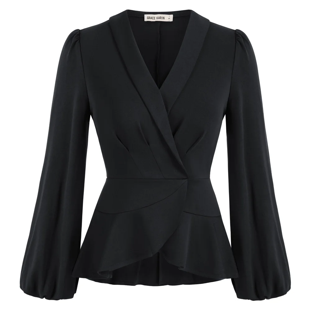 GRACE KARIN Women's Peplum Top Elegant Wrap V Neck Long Lantern Sleeve Shawl Collar Slim Fit Blouse Office Lady Work Tops A30
GRACE KARIN Women's Peplum Top Elegant Wrap V Neck Long Lantern Sleeve Shawl Collar Slim Fit Blouse Office Lady Work Tops A30