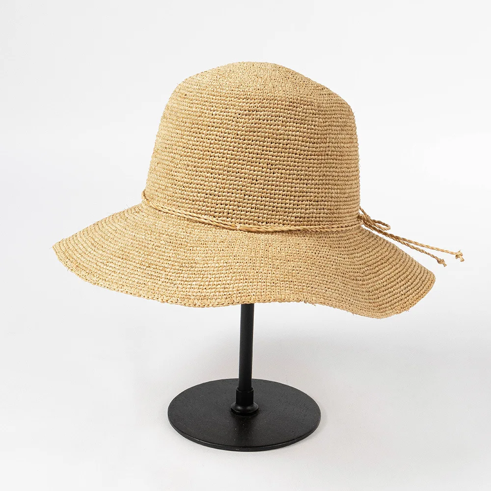 

Summer Crocheted Raffia Bucket Hats For Women Vacation Foldable Sunshade Hats Wide Brim Hat Hawaiian UV Protection Straw Hat