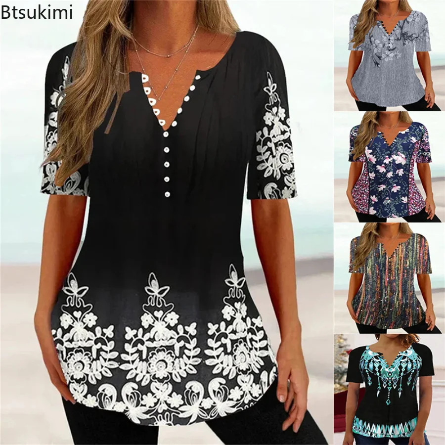 Plus Size 4XL 5XL Women's Summer Casual Printed T-shirt with Short Sleeve Loose V-neck Ladies Summer Clothing Pullover Shirts
Plus Size 4XL 5XL Women's Summer Casual Printed T-shirt with Short Sleeve Loose V-neck Ladies Summer Clothing Pullover Shirts