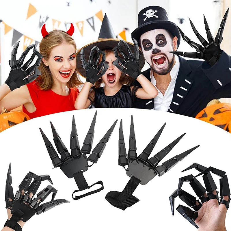 

1Pc/Pair Halloween Articulated Fingers Scary Fake Fingers Skeleton Hand Cosplay Finger Glove Horror Ghost Claw Prop Party Decor