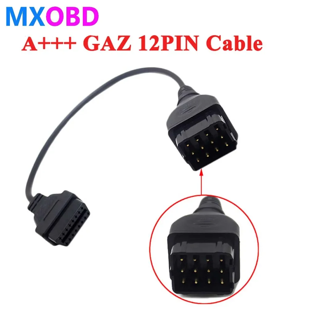 

A++ Quality Converter Cable GAZ 12 Pin 12Pin Male to OBD DLC 16 Pin 16Pin Female OBD2 OBDII Car Diagnostic Tool Adapter