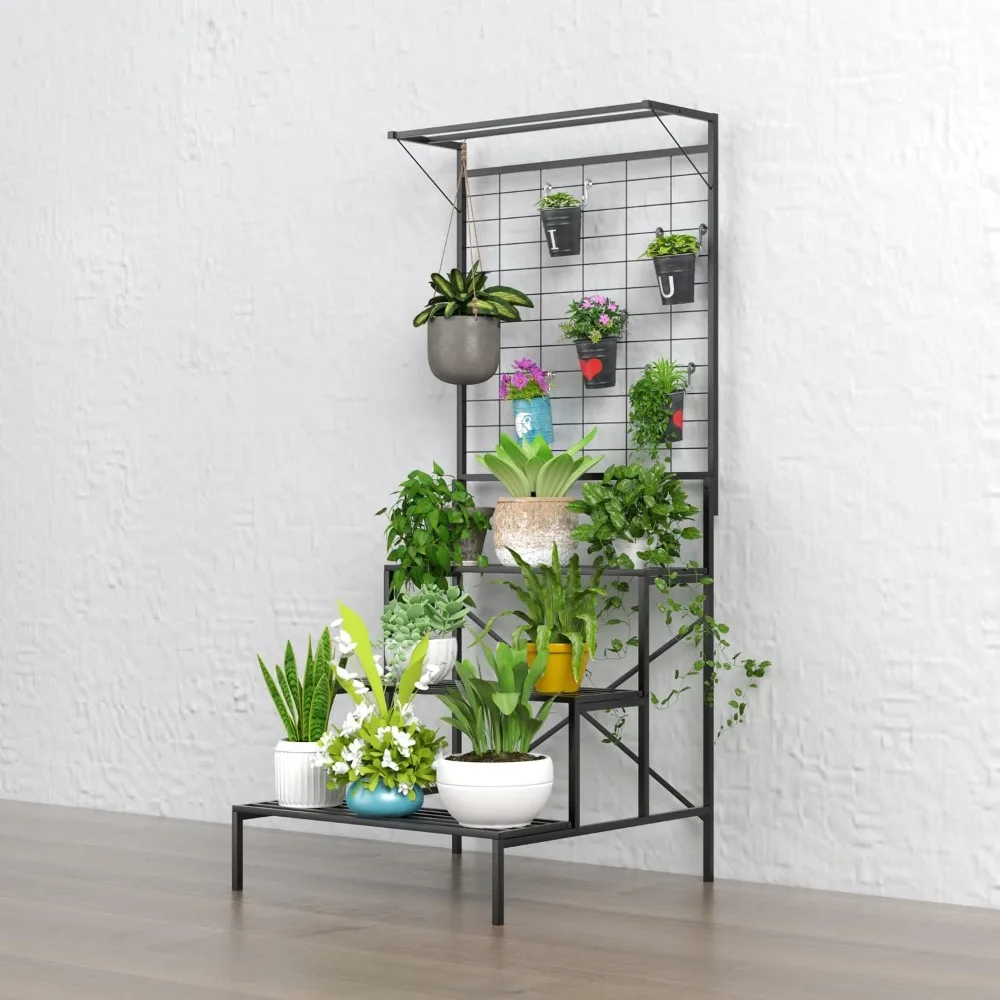 

3 Tier Large Heavy Duty Plant Stand with Hanging Plant pot shelf, 35.43 x 33.27 x 78.74, Tall multi layer Plant Holder for Home