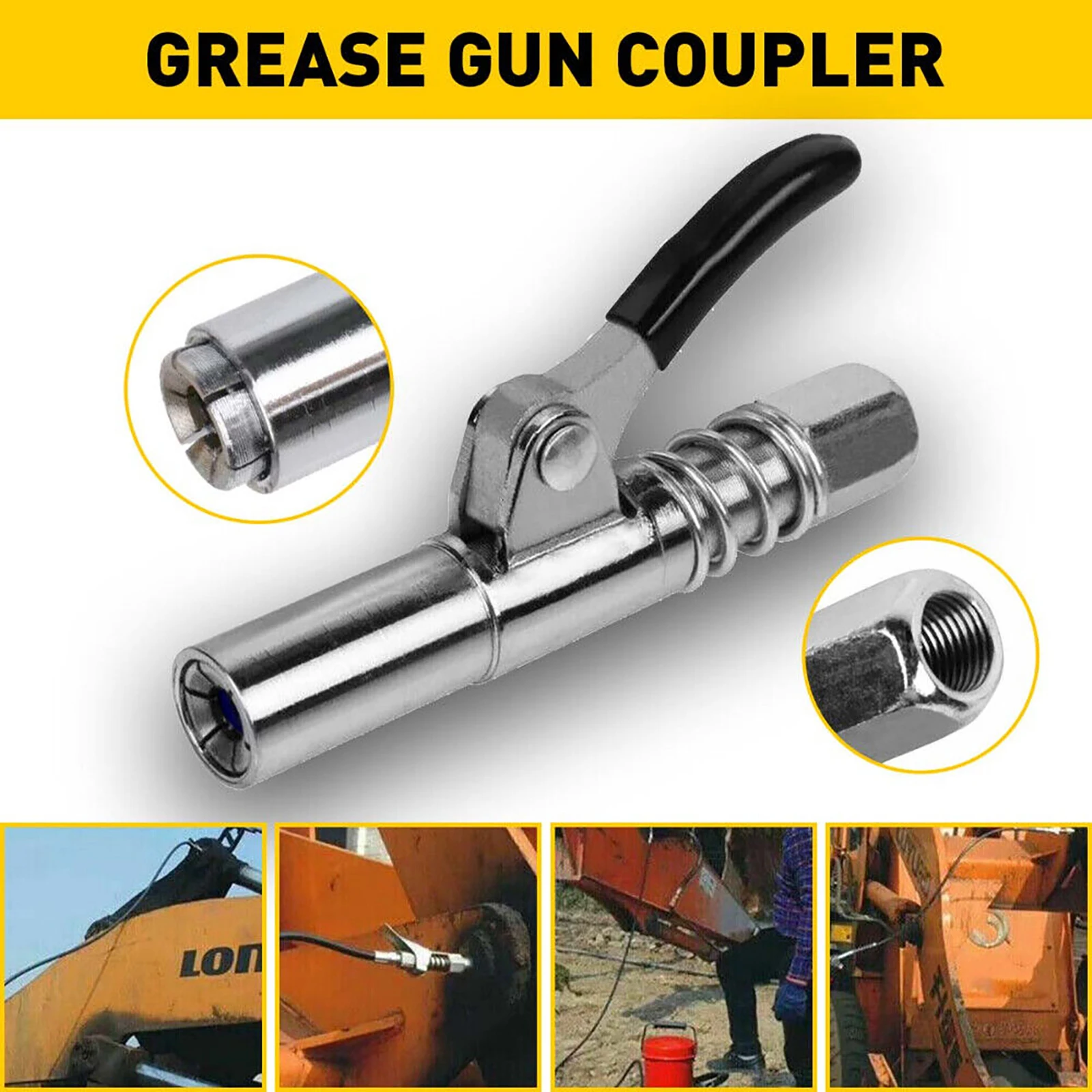 2Pcs Lock On Tool Grease Gun Accessory Coupler Heavy-Duty Single Handle Quick Release Nozzle Oil Pump Car Syringe Lubricant Tip 
2Pcs Lock On Tool Grease Gun Accessory Coupler Heavy-Duty Single Handle Quick Release Nozzle Oil Pump Car Syringe Lubricant Tip