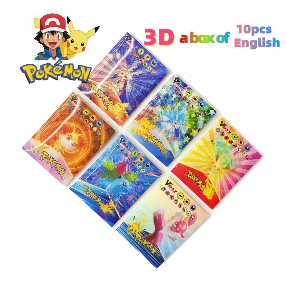 

New 60Pcs Pokemon 3D Shining Rainbow Cards English Vmax Gx Charizard Pikachu Trading Game Collection Battle Card Children Toys