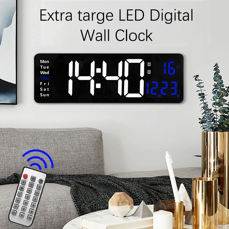 Large Digital Wall Clock Remote Control Temp Date Week Display LED Clocks Power Off Memory Dual Alarms Clock Timing Function
Large Digital Wall Clock Remote Control Temp Date Week Display LED Clocks Power Off Memory Dual Alarms Clock Timing Function