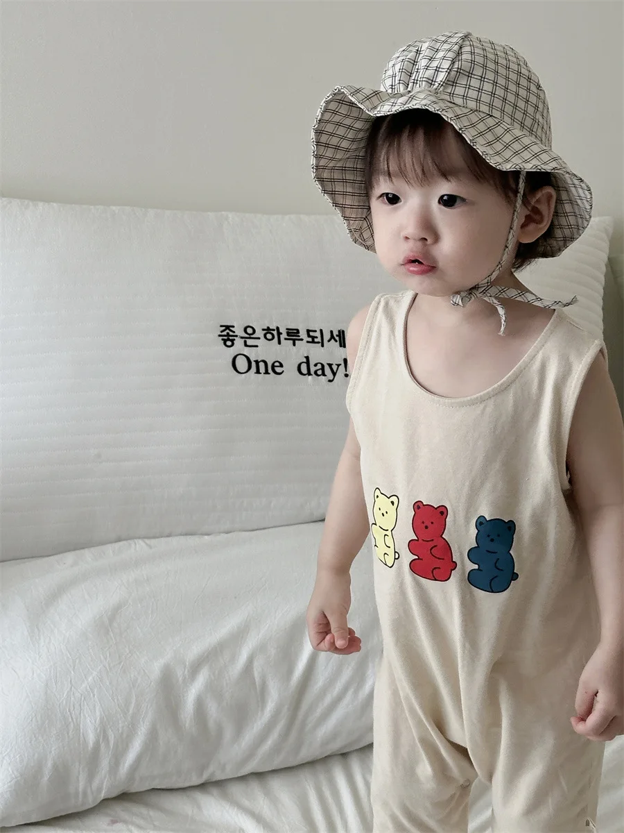 

2024 Summer New Baby Sleeveless Vest Romper Infant Cartoon Overalls Newborn Boy Girl Strap Jumpsuit Toddler Cotton Clothes 0-24M