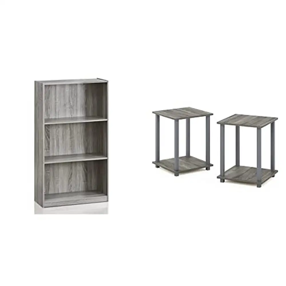 3-Tier Bookcase End Tables Set Storage & Nightstands French Oak Grey Finish Easy Assembly Heavy Duty Bedroom Shelving Unit 
3-Tier Bookcase End Tables Set Storage & Nightstands French Oak Grey Finish Easy Assembly Heavy Duty Bedroom Shelving Unit