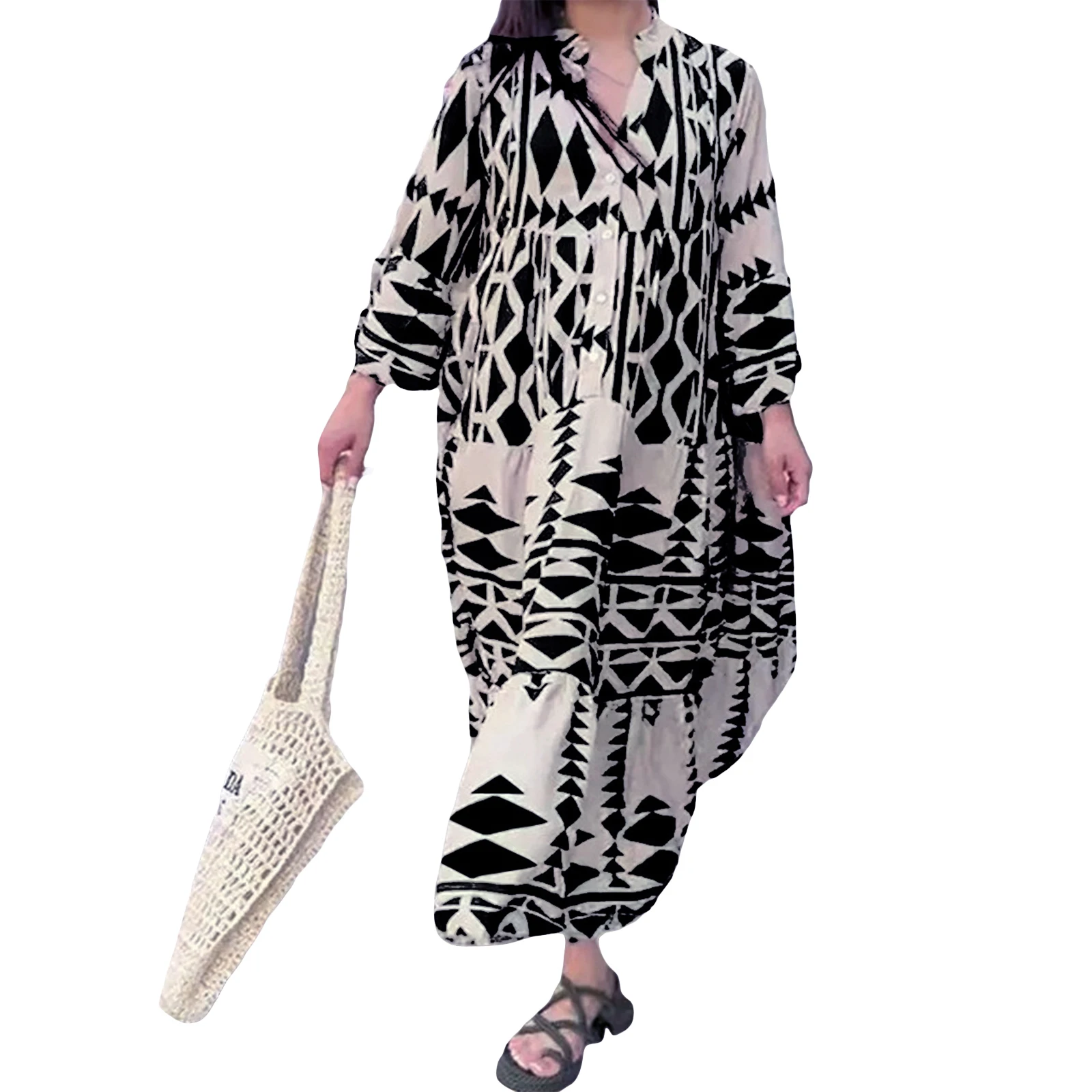 Women Fall Long Dress Long Sleeve Button-down Geometric Print Boho Dress Loose Swing Dress for Casual Daily Beach Dress
Women Fall Long Dress Long Sleeve Button-down Geometric Print Boho Dress Loose Swing Dress for Casual Daily Beach Dress