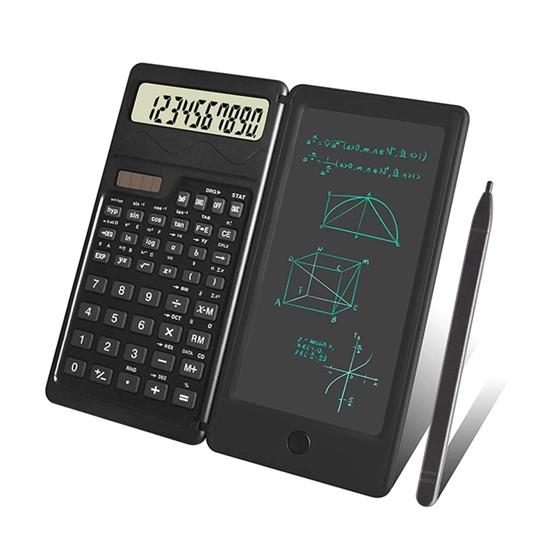 

1 Piece Scientific Calculators Erasable Writing Tablet Foldable 10 Digit Desk Calculator For School Back To School Black