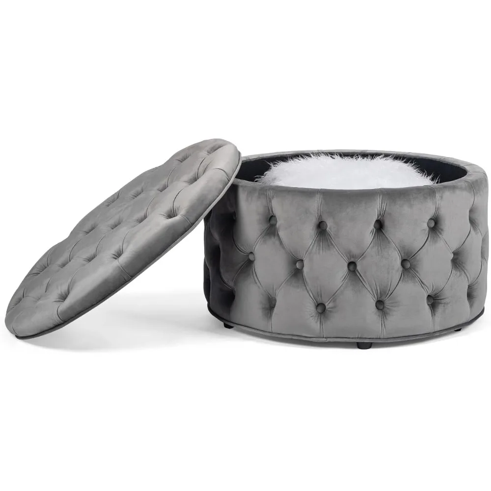 28 Inch Round Velvet Storage Ottoman, Button Tufted Footrest Stool Coffee Table for Living Room (Grey)
28 Inch Round Velvet Storage Ottoman, Button Tufted Footrest Stool Coffee Table for Living Room (Grey)