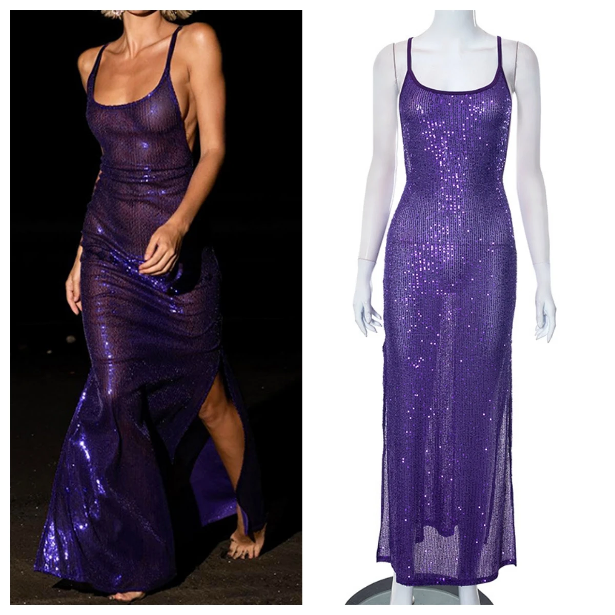 Purple Sequin See Through Dress Women Sexy Backless Maxi Dresses Summer Strap Split Bodycon Evening Party Beach Sleeveless Dress
Purple Sequin See Through Dress Women Sexy Backless Maxi Dresses Summer Strap Split Bodycon Evening Party Beach Sleeveless Dress