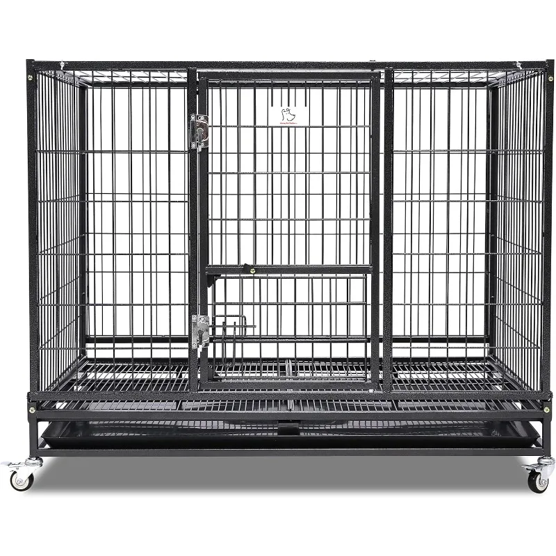 

Pet 43" Stackable and Collapsible Heavy Duty Cage W/Feeding Door, Casters and Tray