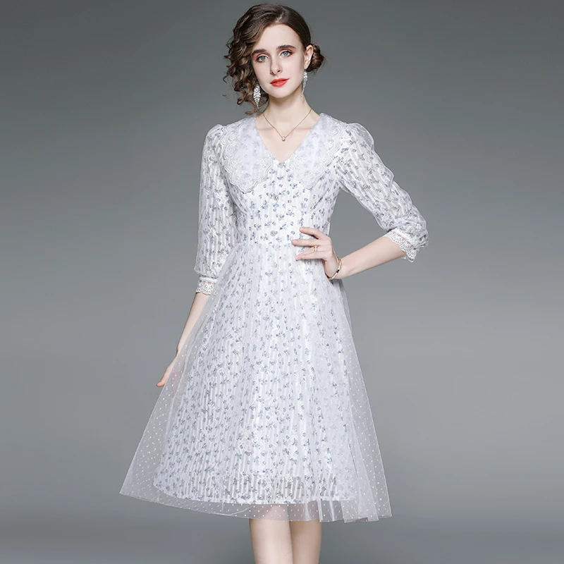 WITNAYUW 2022 Summer New Fashion Runway Designer Print Mesh Peter Pan Collar Half Sleeve Temperament High Waist A Line Dress
WITNAYUW 2022 Summer New Fashion Runway Designer Print Mesh Peter Pan Collar Half Sleeve Temperament High Waist A Line Dress