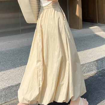 Uma Saia Longa Elegante e Sofisticada para a Primavera de 2024 6 Japanese Style Sweet Long Skirts Spring Summer Women High Waist Slim Design Solid A-line Lantern Skirt