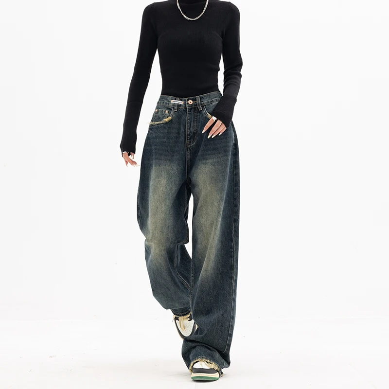 Spring and Autumn Jeans Women's High Waist Slimming and Straight Loose American Retro High Street Casual Pants Wide Leg Pants 
Spring and Autumn Jeans Women's High Waist Slimming and Straight Loose American Retro High Street Casual Pants Wide Leg Pants