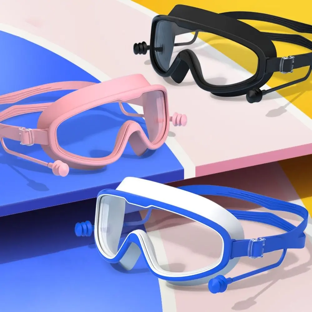 

Adjustable Kids Swimming Goggles Silicone Big Frame Swim Eyewear Waterproof Anti Fog Swimming Glasses with Earplugs Boys