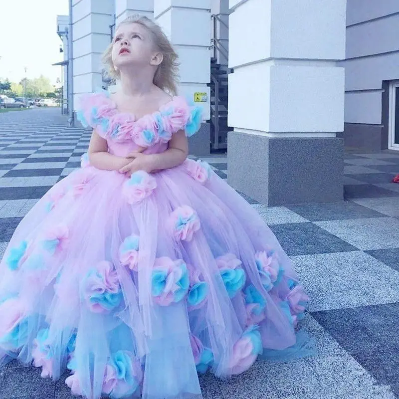 

EVLAST 2023 Floral Ball Gown Flower's Girl Dress for Wedding Ruffle Combined Colorful Pageant Wears First Communion Gown TFD037