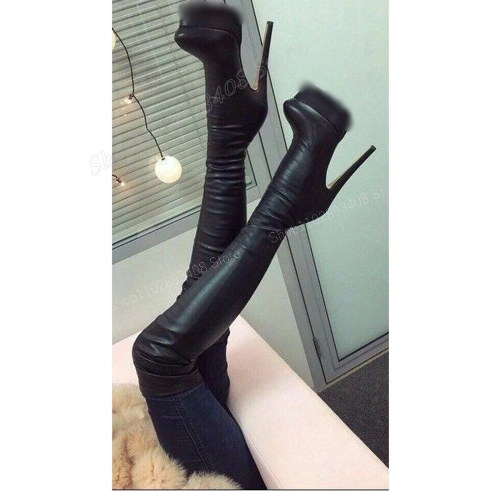 

Black Elastic Matte Leather Platform Over the Knee Boots Stiletto High Heel Fashion Sexy Women Shoes 2024 Zapatos Para Mujere