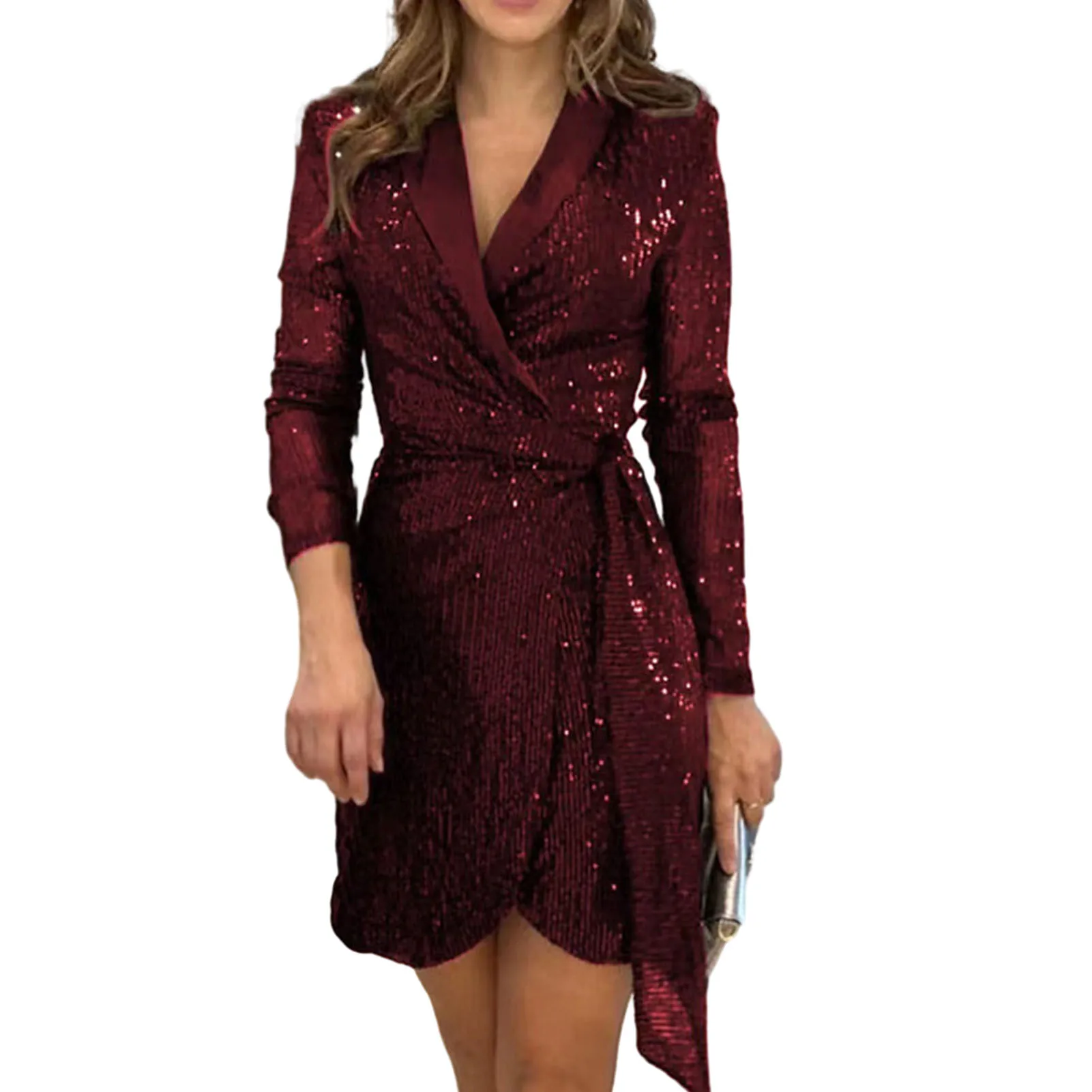 

Europe and the United States fall sexy V-neck hip irregular short-sleeved sequined dress dress dress women