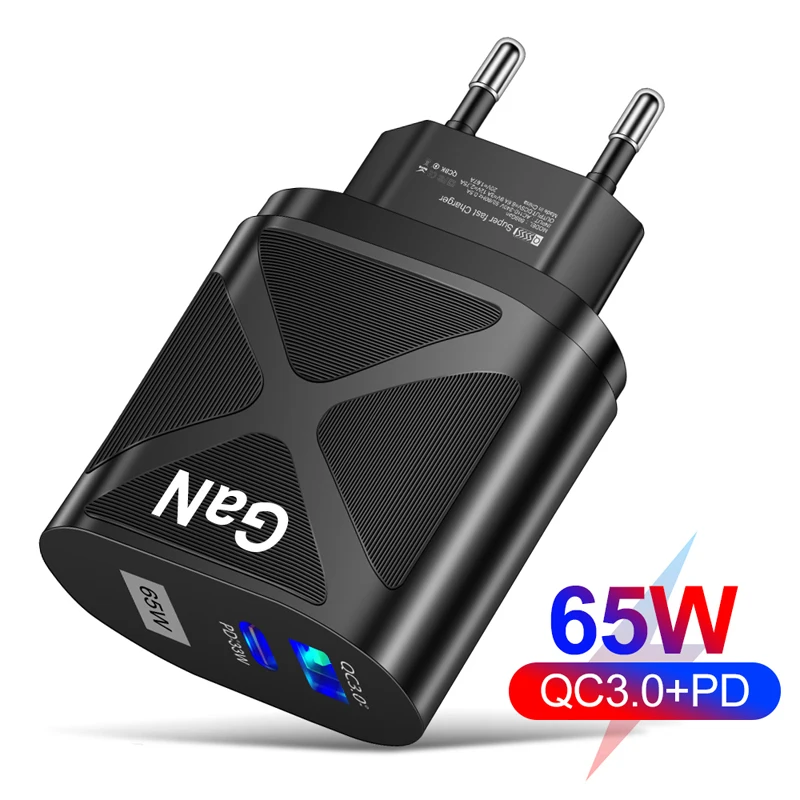 65W Gallium Nitride USB Charger PD Smart Fast Charging Cell Phone Charger For iPhone Samsung OPPO Laptop QC3.0 Quick Gan Charger
65W Gallium Nitride USB Charger PD Smart Fast Charging Cell Phone Charger For iPhone Samsung OPPO Laptop QC3.0 Quick Gan Charger