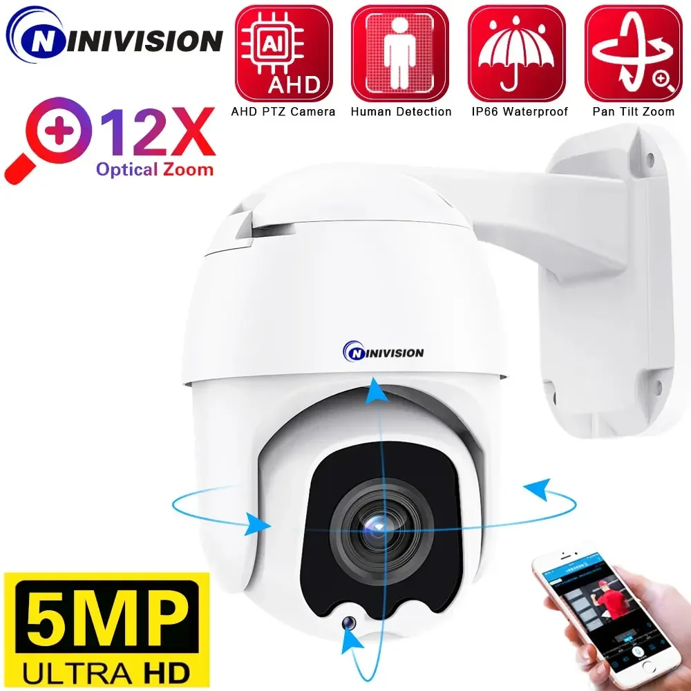 

CCTV Security AHD 5MP PTZ Dome Camera Pan Tilt 2.7~13.5mm Lens 12X Zoom IR 80M IP66 Waterproof Vandalproof AHD BNC PTZ Control