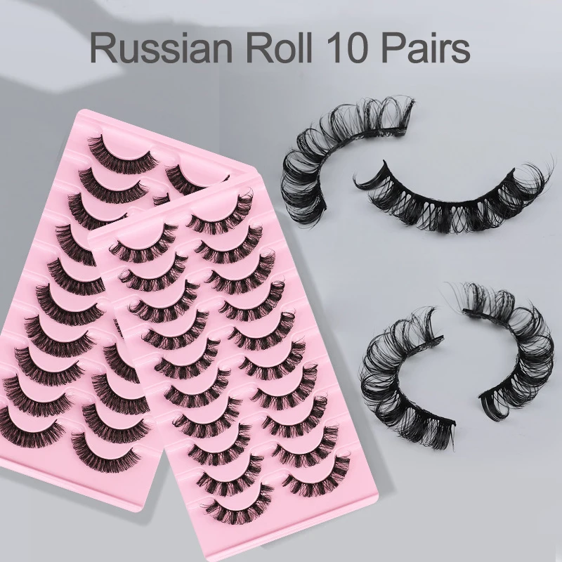 

10Pairs Russian Curling False Eyelashes Large Curvature DD Natural Russian Curly Eyelashes Thick Fake Lashes Tools Pestañas