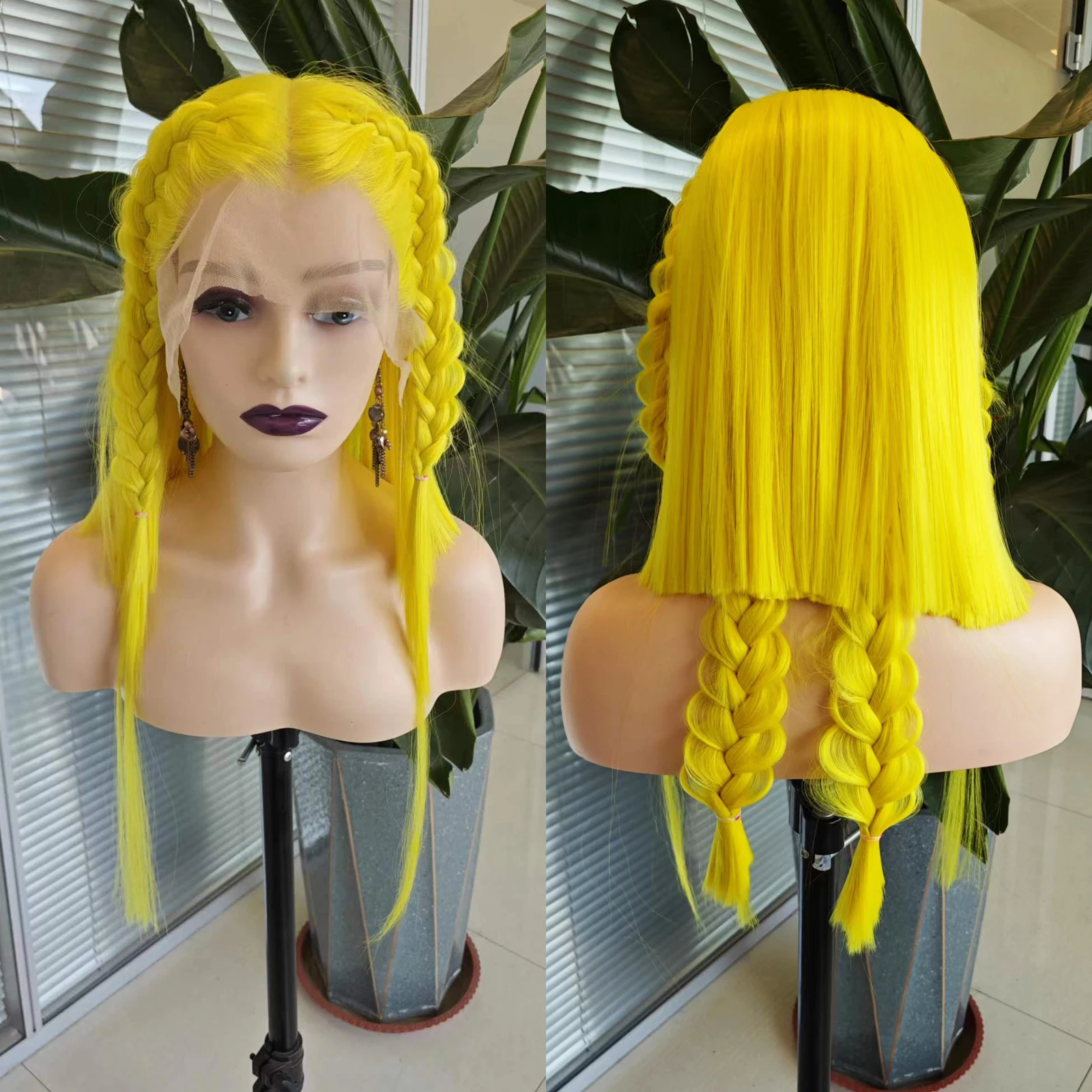 RONGDUOYI Yellow Colored Synthetic Lace Wig Silky Straight Heat Fiber Braided Hair Lace Front Wigs for Women Girls Fashion Wig
RONGDUOYI Yellow Colored Synthetic Lace Wig Silky Straight Heat Fiber Braided Hair Lace Front Wigs for Women Girls Fashion Wig