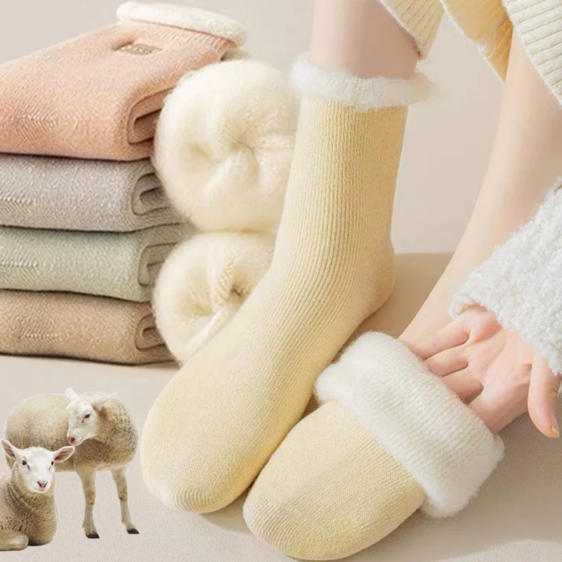 

Soft Fluffy Thicken Socks Women Sweet Girls Winter Warm Thermal Mid Tube Stockings Casual Floor Sleeping Snow Boots Sox