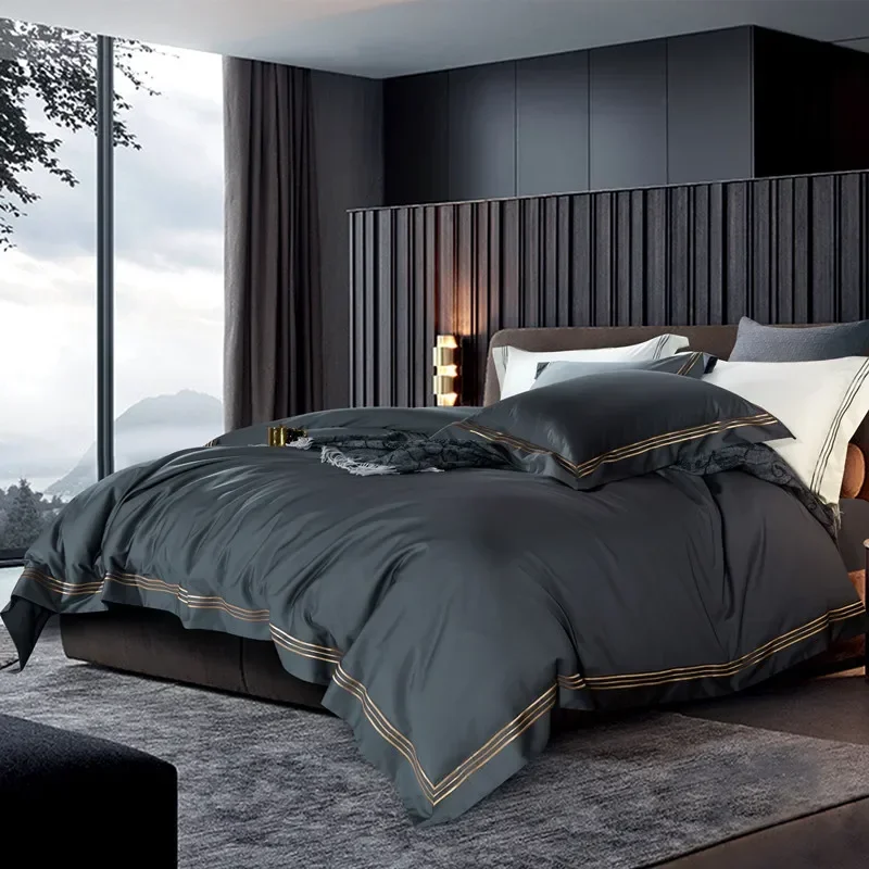 

120s long-staple cotton satin cotton light luxury quilt cover four-piece high-end hotel European-style cotton bedding