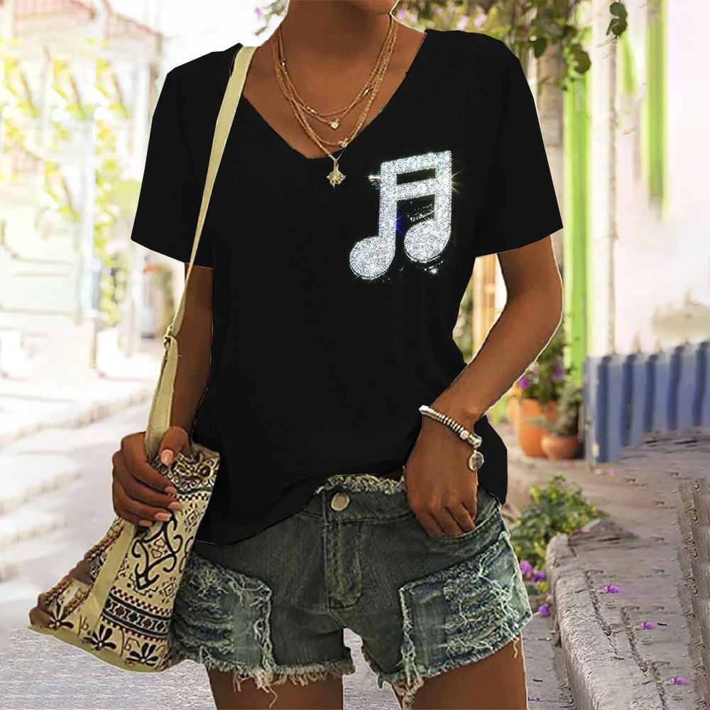 Women V Neck T-Shirts Musical Instrument Graphic Fashion Short Sleeve Harajuku Y2k Black Tops Oversized Casual Female Clothing
Women V Neck T-Shirts Musical Instrument Graphic Fashion Short Sleeve Harajuku Y2k Black Tops Oversized Casual Female Clothing