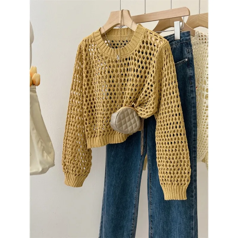 Women's Y2K Fashion Solid Color Hollow Out Sweater Classic Crewneck Lantern Sleeve Short Korean Trendy All-match Knitted Top
Women's Y2K Fashion Solid Color Hollow Out Sweater Classic Crewneck Lantern Sleeve Short Korean Trendy All-match Knitted Top