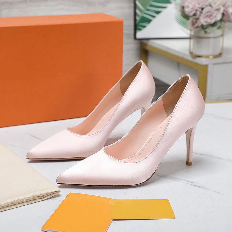 

Banquet Female High Heels Summer New Shallow Mouth Satin Material Women's Pumps Comfortable Texture Pointed Head Single Shoes