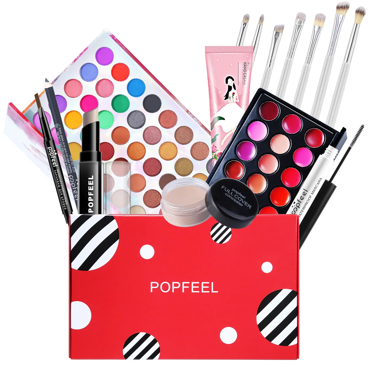 

POPFEEL 15Pcs/Set Makeup Kit ALL IN ONE Eyeshadow Lip Gloss Foundation Lipstick Concealer Beginner Studio Beauty Cosmetic Box
