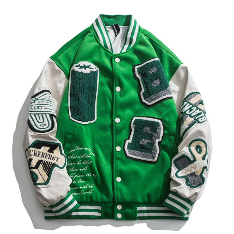 High Street Vintage Varsity Jacket Men Women PU Leather Splice Embroidery Baseball Jackets College Style Couple Coat Oversized
High Street Vintage Varsity Jacket Men Women PU Leather Splice Embroidery Baseball Jackets College Style Couple Coat Oversized