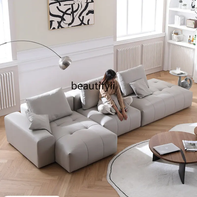 

French Entry Lux Cream Series Silicone Leather Art Sofa Small Apartment Tofu Block Latex Art-Sofa living room furnituresofa bed