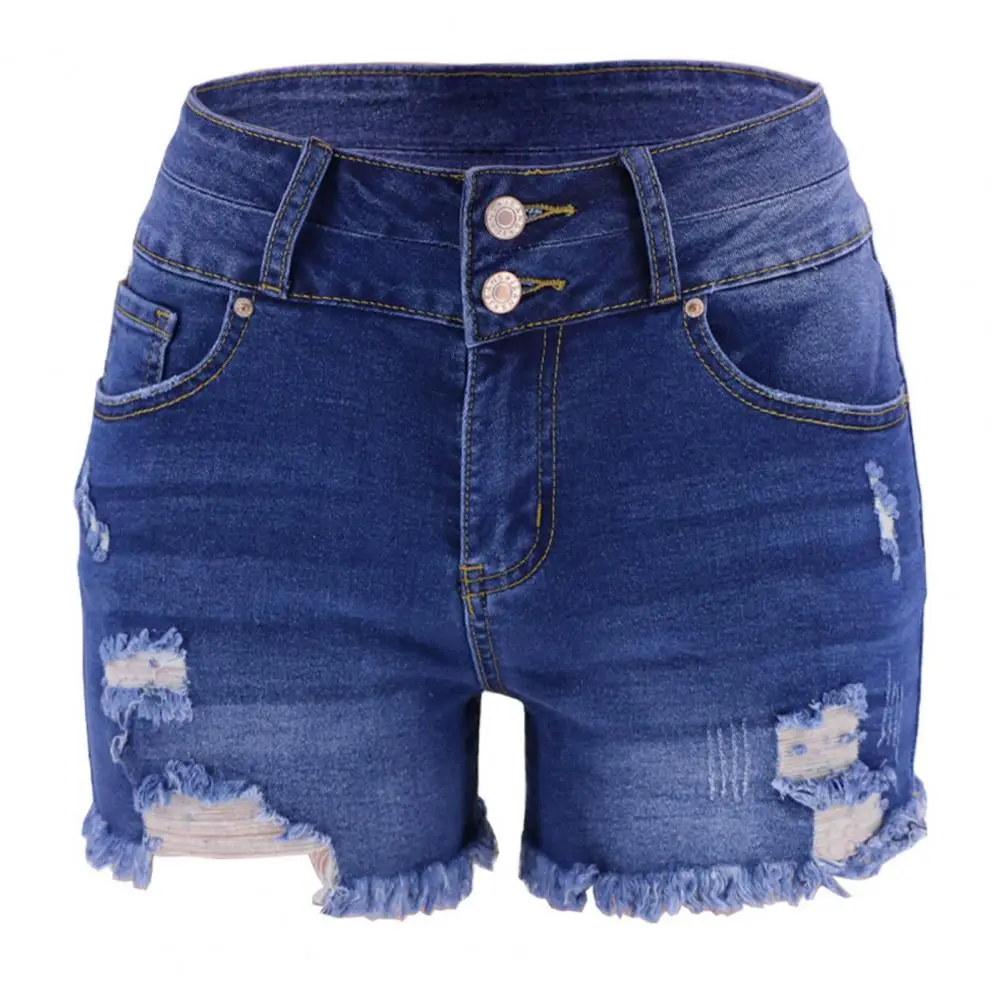 

Women Denim Shorts Stylish Women's High Waist Denim Shorts with Ripped Edge Detail Slim Fit Button Closure Soft for Summer