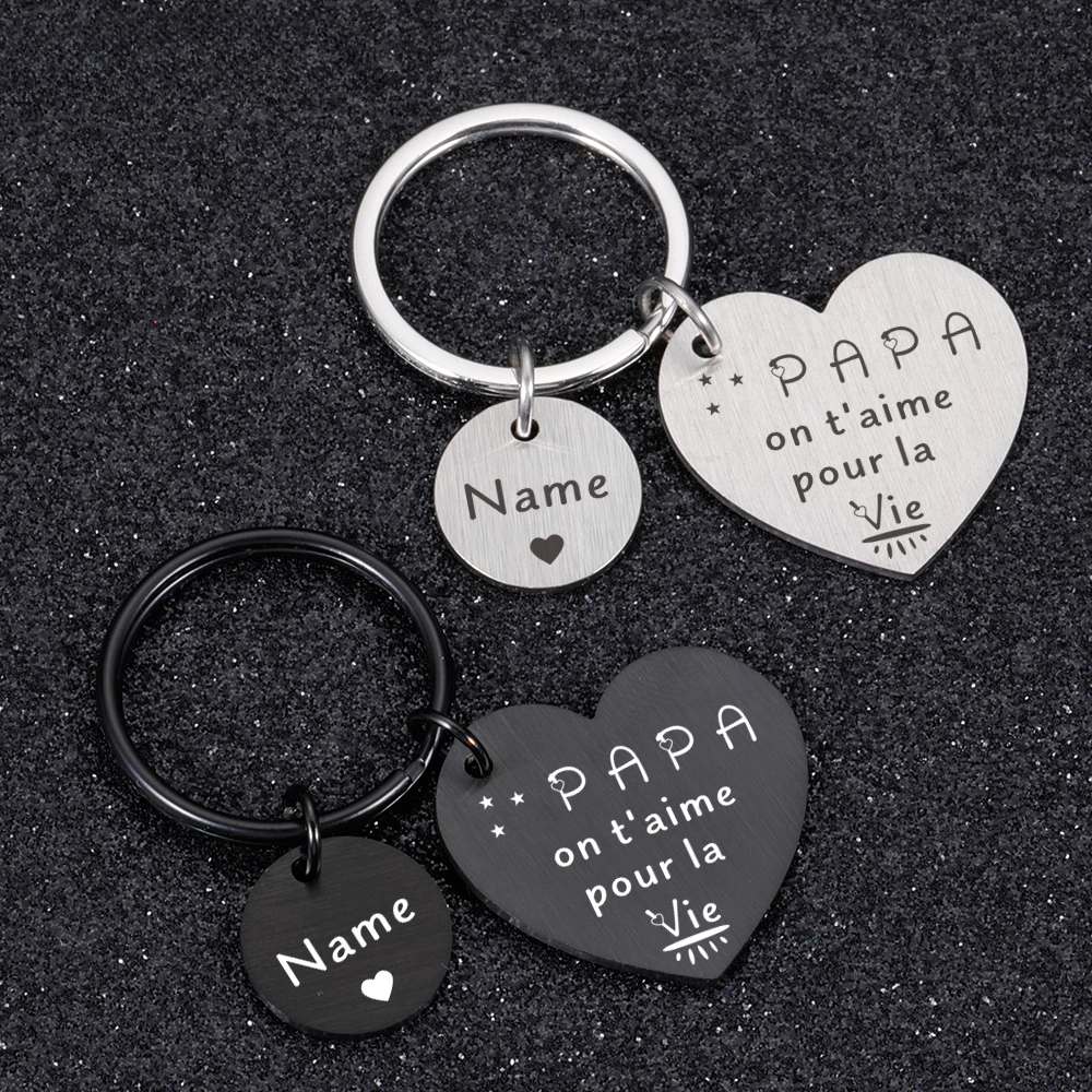 

Personalized Keychain Name Engraved PAPA on t'aime pour la vie Keychains Happy Father's Day Gifts for Best Dad Hero Key Rings