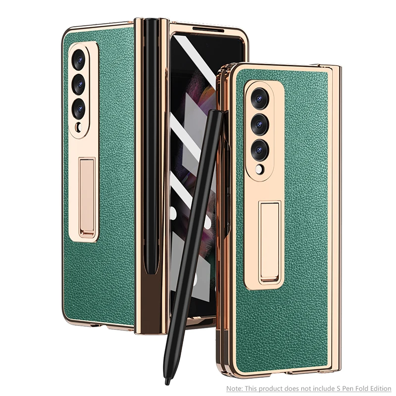 Dual Hinge Plating For Samsung Galaxy Z Fold3 5G Case with Glass Film Bracket S Pen Slot Lychee Cross Patern Leather Stand Cover
Dual Hinge Plating For Samsung Galaxy Z Fold3 5G Case with Glass Film Bracket S Pen Slot Lychee Cross Patern Leather Stand Cover