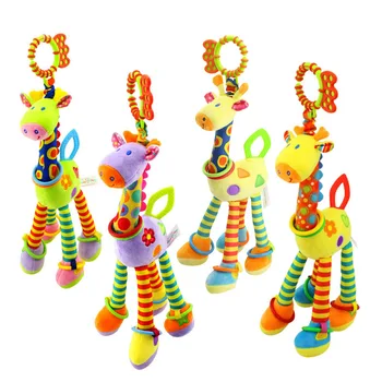 Soft Giraffe Animal Handbells Rattles Plush Infant Toddler Car Bed Hanging Toy Baby Early Education Development Handle Toys