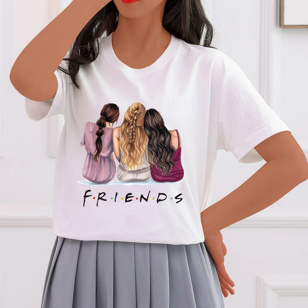 

Европейская и американская женская футболка с принтом надписи друзей и мультфильмов футболка с коротким рукавом женская Повседневная Уличная футболка в стиле Харадзюку
